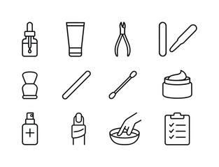 Nail Care Icons. Nail Care. Line icon set of Nail Care: nail oil