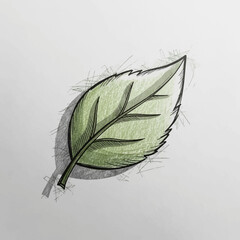 A delicate green leaf with a sketched outline and shadow.