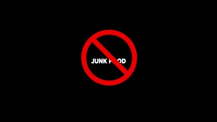 No Junk Food Prohibition Sign Animation. 4K Safety Warning Symbol, Caution Alert & Compliance Awareness Motion Graphic on White Background"