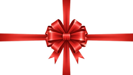 Red satin bow on diagonal ribbon gift