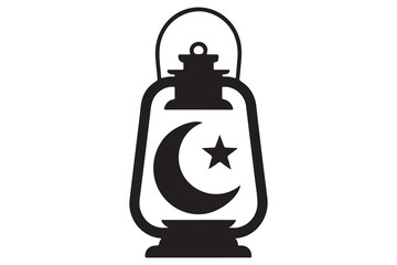 Ramadan lantern silhouette with moon and star on white background
