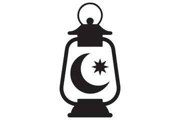 Ramadan lantern silhouette with moon and star on white background
