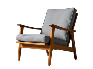 A simple wooden chair with a grey cushion, ideal for indoor or outdoor use
