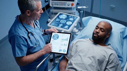 Medical Team Consulting with Patient Using Digital Devices in Hospital Dynamic Scene - Powered by Adobe