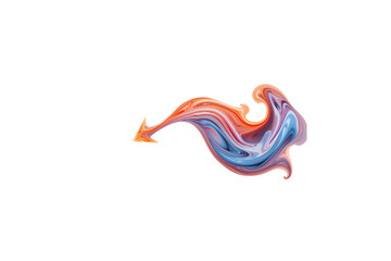 swirling abstract fluid arrow pointing left with a blend of orange, blue, and red colors, no background svg