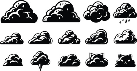 Diverse Dog and Cat Silhouette Vector Set, Different Breeds, Companion Animals, Pets, German Shepherd, Husky, Feline, Canine, Black Graphics, Simple © MstRostama