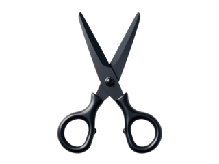 A close-up shot of a pair of black scissors against a white background, perfect for use in beauty or crafting-related projects