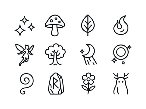 Magical Glade Icons. Magical glade. Line icon set of magical gla