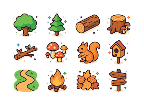 Woodland Icon Collection. Woodland. Colorful isometric vector ic