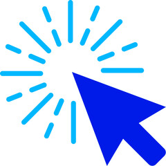 A blue cursor pointing towards a radial burst of light animation