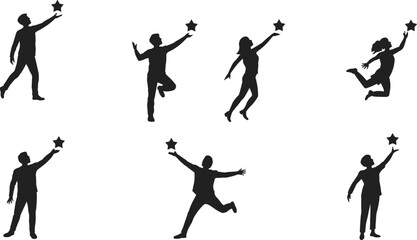 Silhouette people reaching stars vector illustration concept of ambition success achievement teamwork motivation dream goals aspiration hope inspiration creativity