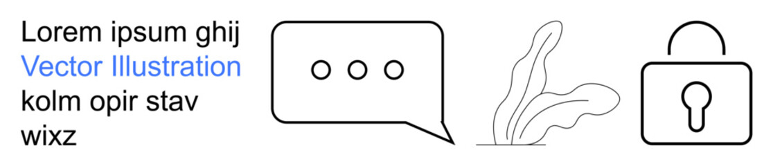 Communication, conversation, nature, privacy, cybersecurity, minimalism. Speech bubble plant graphic padlock icon. Communication and privacy concept. Suitable for modern design ideas