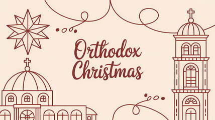 orthodox christmas greeting with eastern christian church illustration and religious symbols