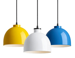 Obraz premium Floating Individual Dome Pendant Lamps in White, Yellow, and Blue, Minimalist Style, Isolated PNG