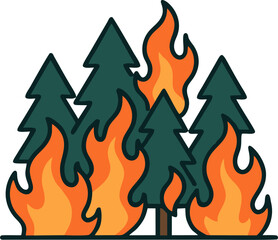 Forest Fire Illustration with Burning Pine Trees Flat Vector