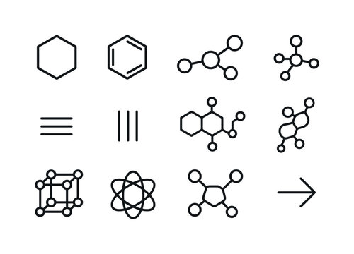 Molecule Icon Grid. Molecule structures. Line icon set of Molecu