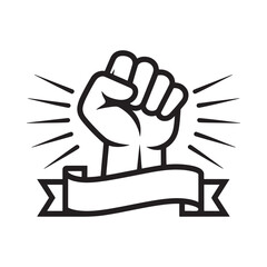 Raised fist emblem with banner ribbon a symbol of strength and solidarity