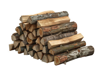 A neatly stacked pile of cut firewood logs Design elements for Compositing, covering, overlay PNG isolated white transparent background
