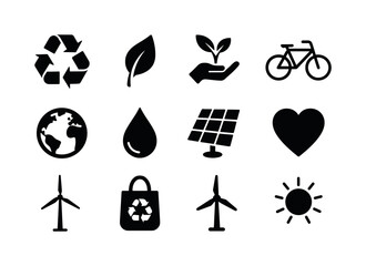 Fototapeta premium Eco Icon Set. Eco Movement. Solid icon set of Eco Movement: recy