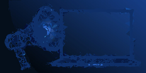 Abstract dark blue frame with distressed edges and central glowing shape
