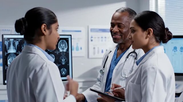 Medical Professionals Analyzing Brain Scans During Patient Consultation in Modern Hospital Setting
