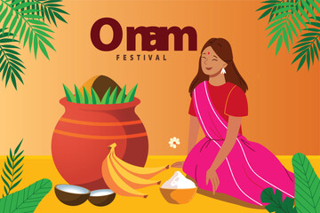 Onam Festival Traditional Woman Illustration