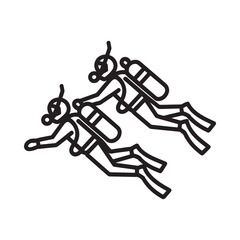 Two scuba divers depicted in a simple black and white line art illustration