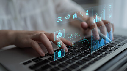 Data flow from database and cloud to processing and analytics dashboards, representing data analysis, automation, insight generation, and digital intelligence Latch