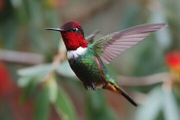 Obraz premium A photorealistic hummingbird in mid air with vibrant iridescent colors