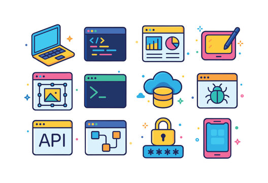 Colorful Digital Tools. Digital tools. Colorful isometric vector