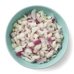 chopped onions in a bowl white background