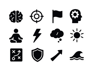 Mental Game Icons. Winning the mental game. Solid icon set of wi