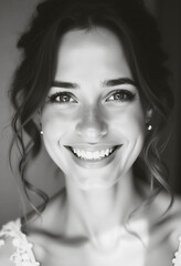 woman bride smiling black and white