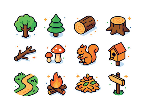 Woodland Icon Collection. Woodland. Colorful isometric vector ic