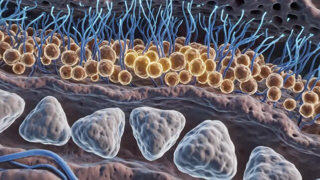 Microscopic view of human olfactory bulb structures and neural pathways