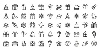 Christmas Icon Set With Clean Flat Outline Style