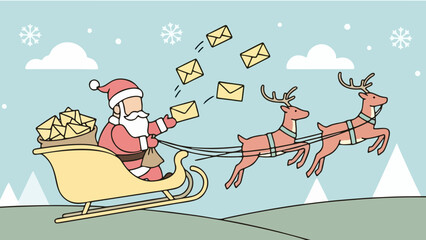 Flat Santa Delivering Holiday Letters Illustration