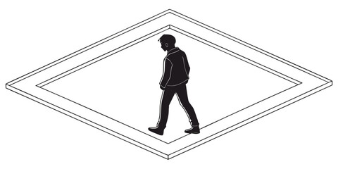 Silhouette of business man and woman walking on a tightrope, illustrating balance and risk in work © md