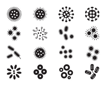 Set of virus and bacteria icons different types of microorganisms microbes cells pathogen biology
