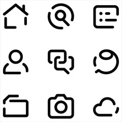 Vector set of communication icons with button illustration and technology symbols for web design