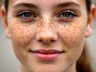Portrait of a Young Woman with Freckles and Beautiful Eyes