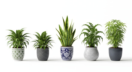 Fototapeta premium Harmony of Greens: A captivating collection of potted plants, each showcasing unique foliage and textures, harmoniously arranged to bring a touch of nature indoors. 