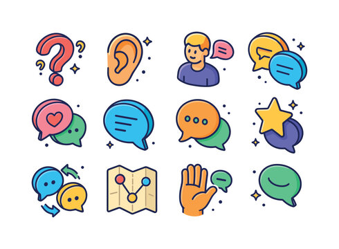 Colorful Conversation Icons. Conversation skills. Colorful isome