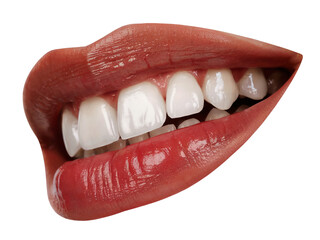 Open mouth red lips white teeth sing lips biting lower lip, png element isolated on transparent background