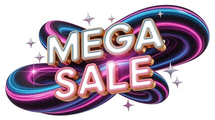 Vibrant mega sale promotion with glowing neon text