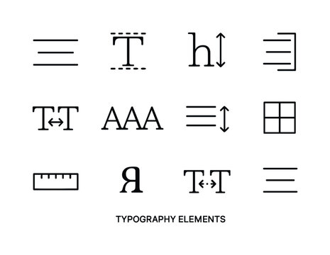 Typography Icon Set. Typography elements. Line icon set of typog
