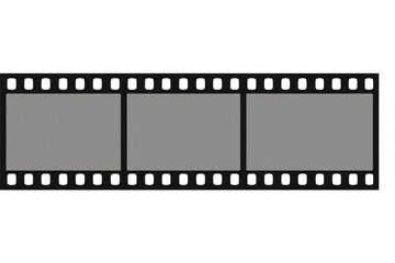Film strip with three blank frames on a transparent background, symbolizing cinema, memories, and old movies