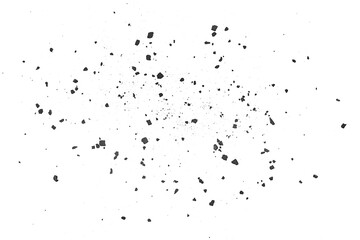 Broken blocks of wooden charcoal on a white background, top view. Charcoal pieces or black coal dust.