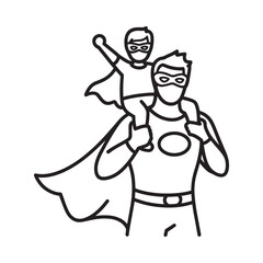 A father and son dressed as superheroes a heartwarming black and white illustration