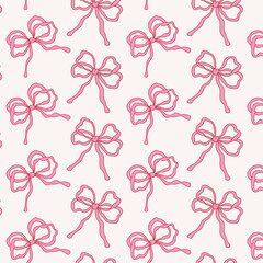Minimal seamless pattern with elegant bow outlines. Clean romantic design for wedding stationery, feminine branding, gift wrap and modern decorative backgrounds.